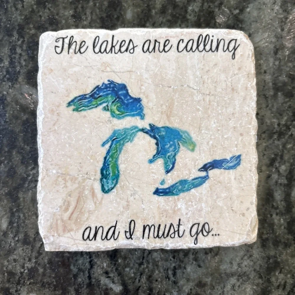 (4) Michigan Natural‎ Stone Coasters The Lakes Are Calling Cork Backing 4